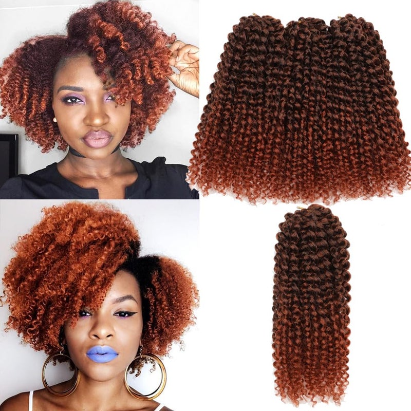 Sharopul Short Kinky Curl Hairstyle 8 Inch 3pcs/pack Afro Kinky Twist Hair Soft Synthetic Crochet Braiding Hair Extention (1b/350) - Image 2